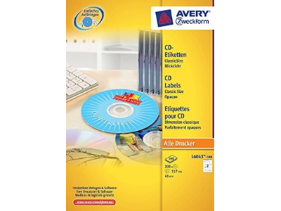 'CD-tarra, Avery L6043-100, valkoinen, 1 pkt/200'