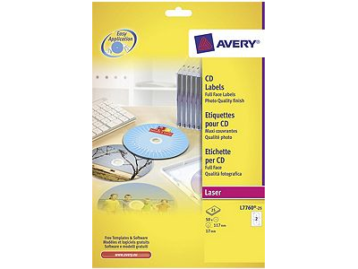 'Lasertarra, Avery L7760-25, Full Face CD/DVD Labels, Glossy'