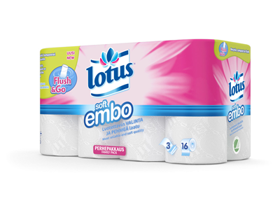 'WC-Paperi, Lotus Soft Embo,  Flush n Go, 1 säk/40 rll'